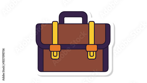 Brown Leather Briefcase With Yellow Straps And Purple Trim Isolated On White Background Professional Business Accessory For Documents And Laptop