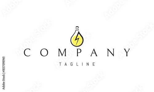 A vector logo featuring an abstract image an electric light bulb with a lightning bolt inside, symbolizing ideas and energy.