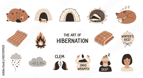 A Comforting Art of Hibernation Silhouette Set Capturing Winter's Cozy Rest.svg