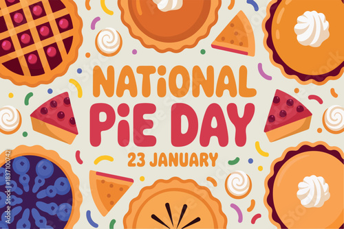 National Pie Day Vector Illustration - January 23 Holiday Graphic. Social Media Post Template for January 23rd Pie Celebration. National Pie Day January 23 Vector Graphic. 