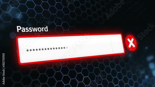 Wrong password message on a futuristic digital screen. Suitable for cybersecurity, technology, login authentication, futuristic concepts, digital security presentations.