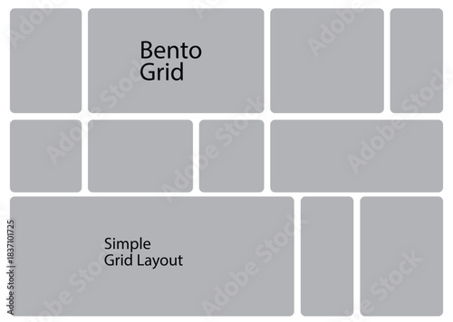 Bento grid layout concept with varied grey rounded rectangles on a white background, perfect for modern ui design.
