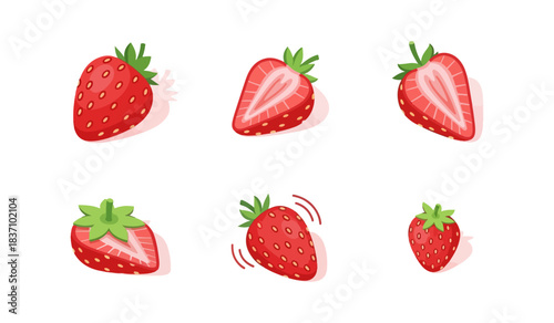 Fresh strawberries isolated on black background fruit slices for design