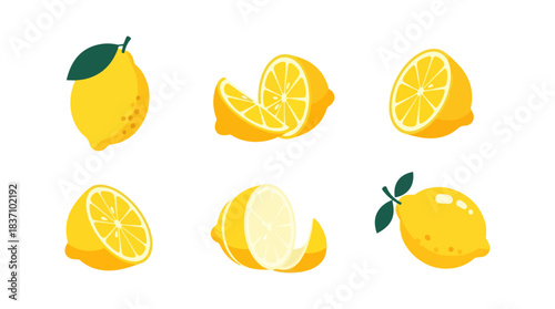 Fresh yellow lemons isolated vector illustration set