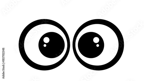 Cartoon Googly Eyes Large Black and White Simple Illustration with White Background and Dark Pupils Looking Sideways Expressing Curiosity or Playfulness