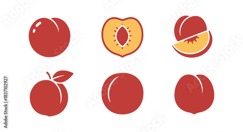Stylized fruit illustrations apple peach and plum designs