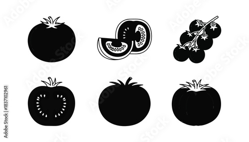 Tomato illustrations in white against black background