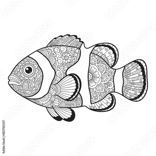 Intricate Ornamental Fish Line Art – Detailed Coloring Page Illustration