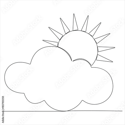 One continuous line drawing sunset on the sea vector illustration