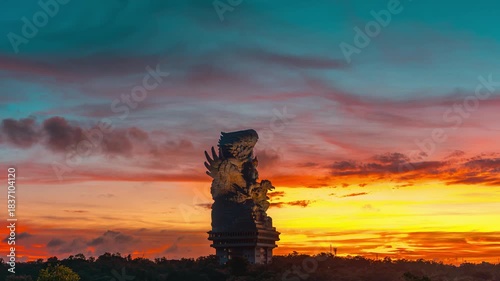 Bali's Most Iconic Landmark Hindu God Garuda Wisnu Kencana statue also GWK statue is a 122-meter tall statue located in Garuda Wisnu Kencana Cultural Park, Bali, Indonesia.