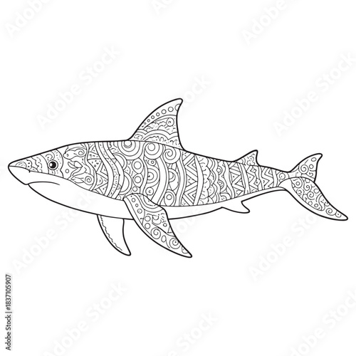 Intricate Ornamental Fish Line Art – Detailed Coloring Page Illustration