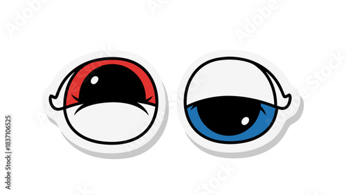 Cartoonish Eyes One Red and One Blue Showing Different Emotions With Outline and Shadow Effect on Black Background 