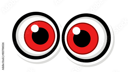 Cartoonish Red Eyes With White Pupils And Black Irises Against A Solid Black Background
