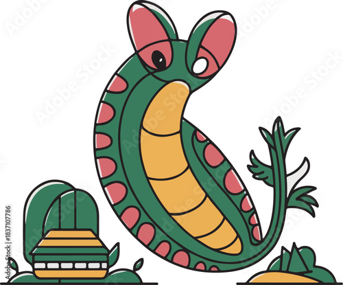 Cute Mystical Green Sea Creature Cartoon Vector