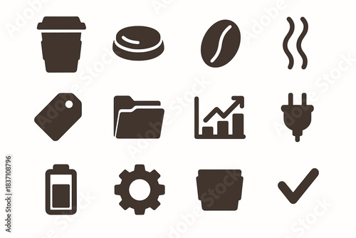 Wrap gear chart coffee vector takeaway cup plug icon lines set sleeve