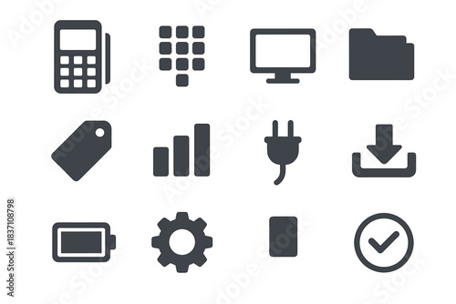 Gear vector arrow battery icons minimal reader tag screen slot payment plug