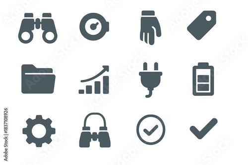 Focus folder binoculars plug icon tag bridge flat grip vector dual wheel