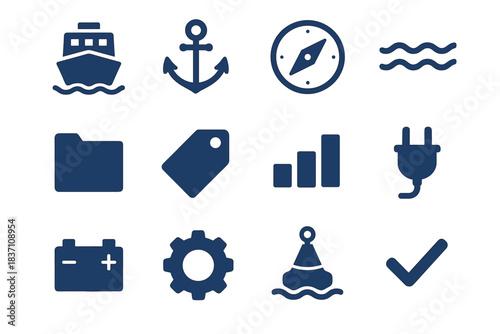 Gear compass checkmark ferry icons folder vector anchor tag travel buoy boat