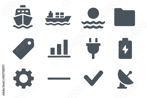 Chart waves ferry icons ocean vector line above foam tag icon battery