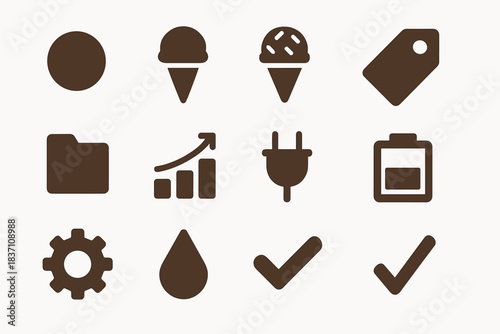 Top ice cream chocolate icon tag line scoop battery vector drip sprinkle