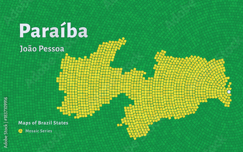 Paraíba Map in Mosaic Pattern with Capital João Pessoa