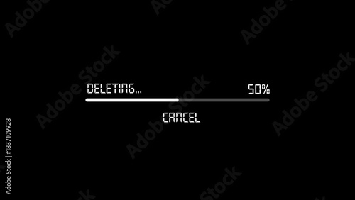 Digital progress bar indicating data deletion in progress at 50% with cancel option