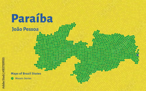 Paraíba Map in Mosaic Pattern with Capital João Pessoa