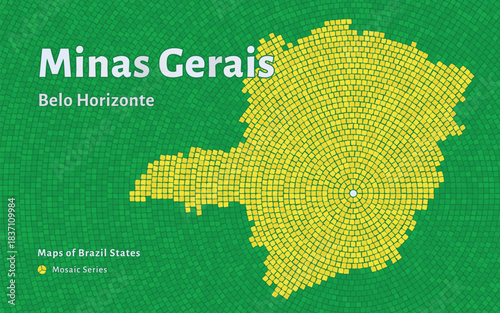 Minas Gerais Map in Mosaic Pattern with Capital Belo Horizonte