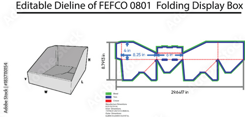 FEFCO 0801 Folding Display Box Dieline and 3D Render