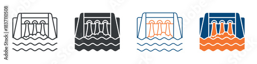 Hydroelectric Power Icon Set Multiple Style Collection