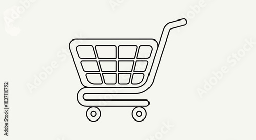 A simple outline drawing of an empty shopping cart on a light background, representing retail and e-commerce.