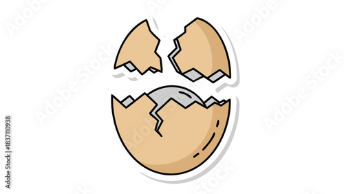 Cracked Eggshell Isolated on Black Background with White Outline Detailed Illustration of Broken Shell Fragments Revealing Inner Texture