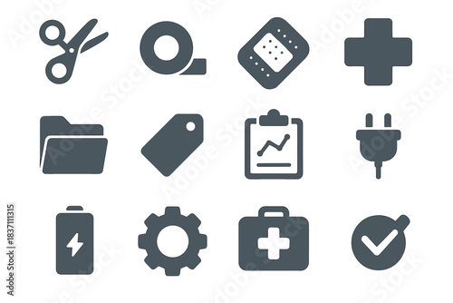 Folder icon vector scissors first bandage minimalist tag chart aid medical box