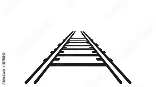 A minimalist illustration of a railroad track receding into the distance. The design features a flat, graphic style with a dark color palette, making it suitable for various creative projects.	