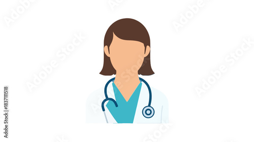 Illustration of a female doctor wearing a white coat and stethoscope. Suitable for medical and healthcare related content.	