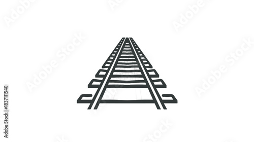 A minimalist line drawing illustration depicting a railroad track disappearing into the distance. The perspective view is on a black background. Simple and clean illustration	
