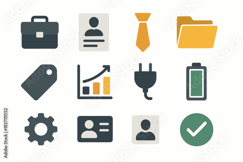 Resume checkmark photo folder chart id career gear tag vector set icons