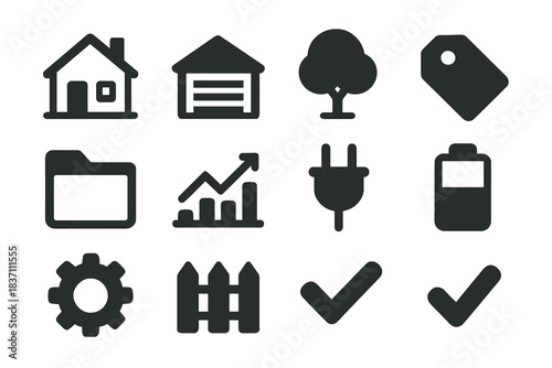 Tag house set single chart tree battery vector garage icon suburban folder