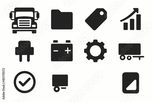 Icon grille gear trailer checkmark headlights minimal vector truck large battery folder