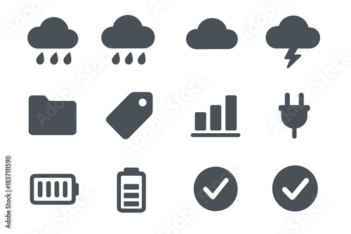 Icon checkmark overcast tag sky symbol cloud storm minimal vector battery