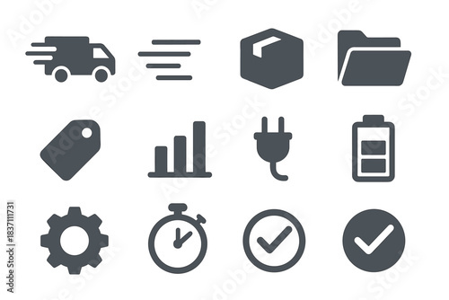 Fast icon folder checkmark motion icons gear chart box vector delivery parcel