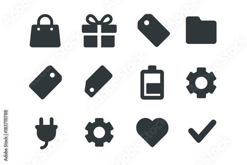Folder battery shopping icons icon grid heart box plug gear checkmark vector