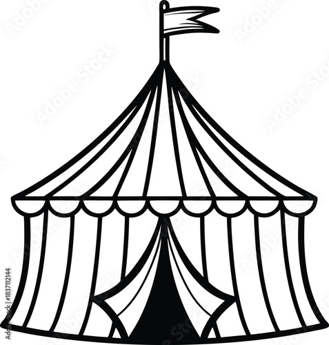 Circus tent vector black silhouette illustration, playful design