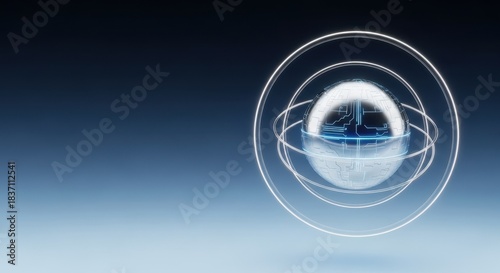 Abstract sphere with glowing lines depicts advanced communication technologies. Digital network concept features geometric shapes, illuminated connections, global communication technologies.