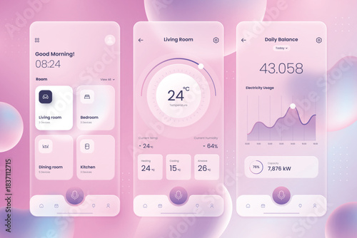 Modern ui ux design elements with colorful futuristic icons and interface elements on a gradient blue background.
Futuristic digital interface elements including glowing icons touchscreens and gauges.