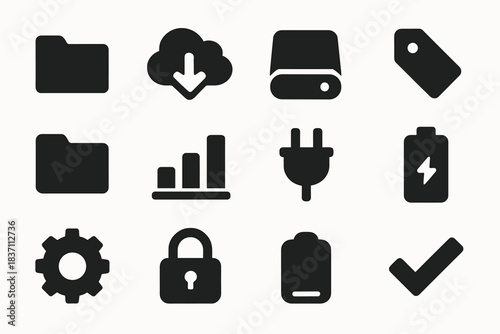 File battery vector backup lock drive cloud arrow checkmark modern chart icon