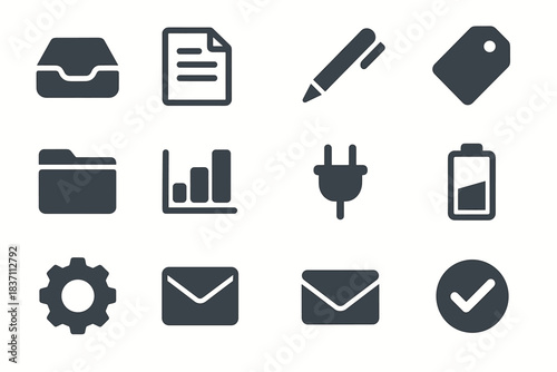 Office paper vector checkmark pen icon plug inbox gear envelope minimal tag