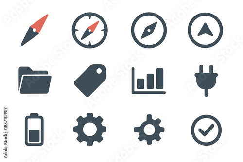 Set chart icon points minimalist marker gear cardinal folder vector navigation compass