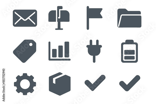 Envelope checkmark vector set flag gear folder battery postbox plug mailbox icon