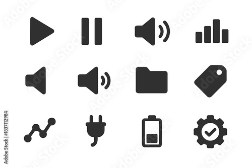 Wave gear icons vector icon tag music chart folder volume play symbol